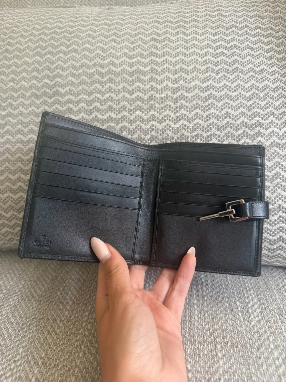 Gucci Black GG Canvas Jackie Bifold Wallet with Coin Pocke